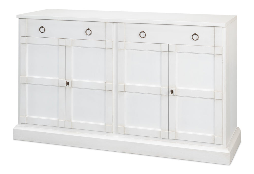Sarreid Media Console Cortina White - Elegant Solid Pine Design For Stylish Living Room Storage Solutions White  R245-79
