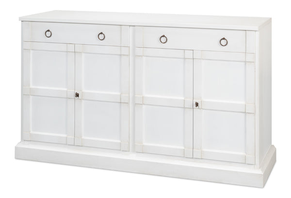 Sarreid Media Console Cortina White - Elegant Solid Pine Design For Stylish Living Room Storage Solutions White  R245-79