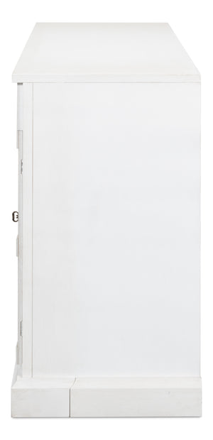 Sarreid Media Console Cortina White - Elegant Solid Pine Design For Stylish Living Room Storage Solutions White  R245-79