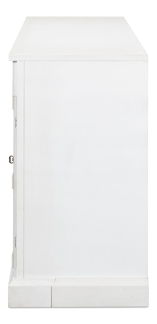 Sarreid Media Console Cortina White - Elegant Solid Pine Design For Stylish Living Room Storage Solutions White  R245-79