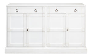 Sarreid Media Console Cortina White - Elegant Solid Pine Design For Stylish Living Room Storage Solutions White  R245-79