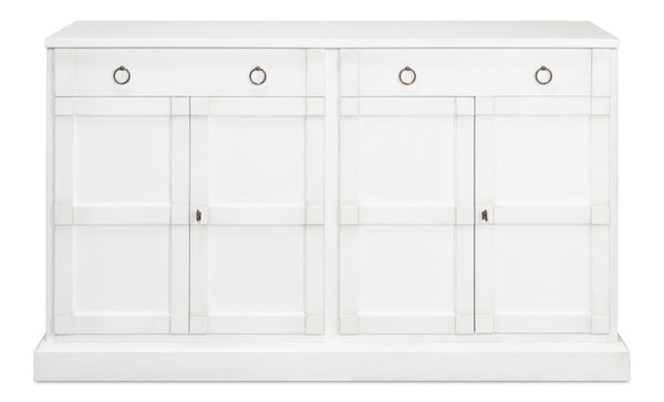 Sarreid Media Console Cortina White - Elegant Solid Pine Design For Stylish Living Room Storage Solutions White  R245-79