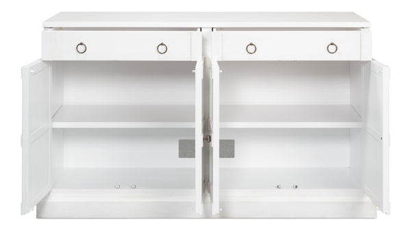 Sarreid Media Console Cortina White - Elegant Solid Pine Design For Stylish Living Room Storage Solutions White  R245-79