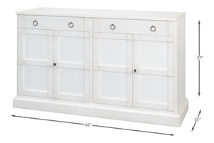 Sarreid Media Console Cortina White - Elegant Solid Pine Design For Stylish Living Room Storage Solutions White  R245-79
