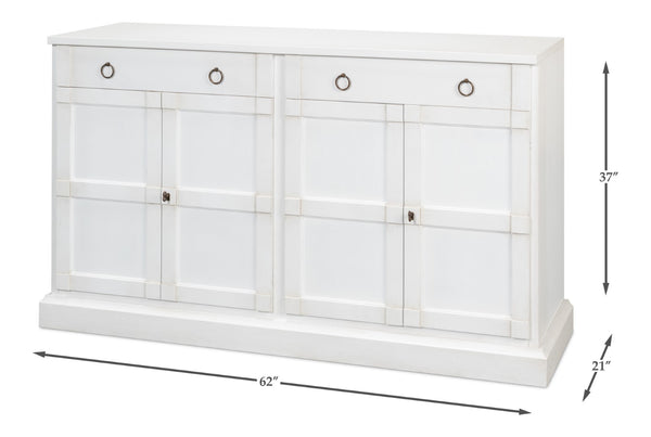Sarreid Media Console Cortina White - Elegant Solid Pine Design For Stylish Living Room Storage Solutions White  R245-79