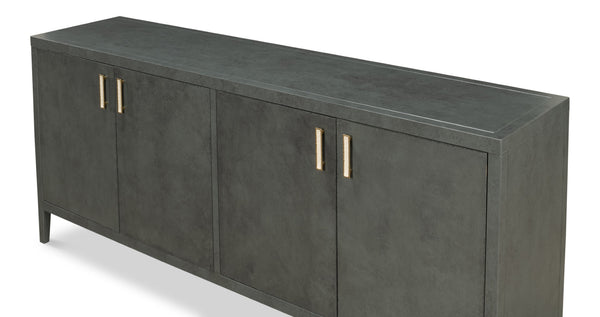 Sarreid Blanco 4 Door Buffet In Elegant Stone Grey - Stylish Mdf With Adjustable Shelves & Ash Veneer Design Grey  R247-01