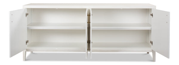 Sarreid Blanco 4 Door Buffet In Cortina White – Stylish Storage With 2 Adjustable Shelves & Mdf Finish White  R247-79