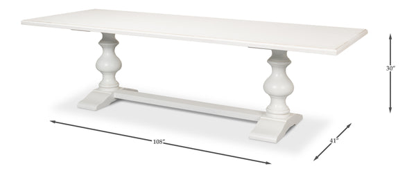 Sarreid Lionisio Trestle Table In Cortina White Finish - Solid Poplar Base With Elegant Veneered Top Design White  R248-79