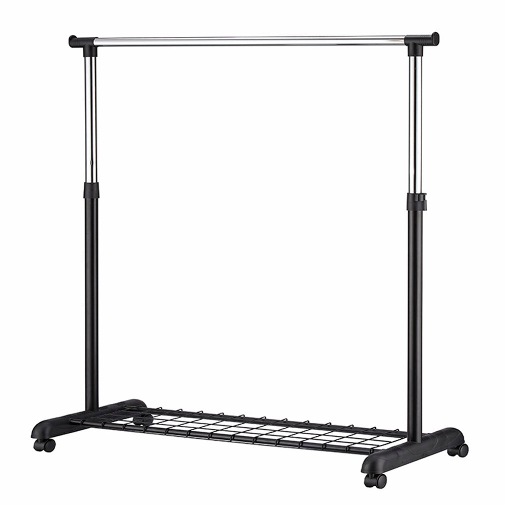 ORE International 68 Inch Rolling Garment Rack Chrome and Black Steel Adjustable Freestanding Closet Organizer R505BK