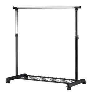ORE International 68 Inch Rolling Garment Rack Chrome and Black Steel Adjustable Freestanding Closet Organizer R505BK