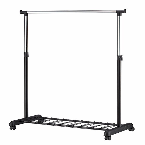 ORE International 68 Inch Rolling Garment Rack Chrome and Black Steel Adjustable Freestanding Closet Organizer R505BK
