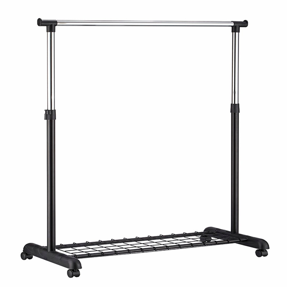 ORE International 68 Inch Rolling Garment Rack Chrome and Black Steel Adjustable Freestanding Closet Organizer R505BK