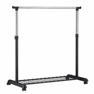 ORE International 68 Inch Rolling Garment Rack Chrome and Black Steel Adjustable Freestanding Closet Organizer R505BK