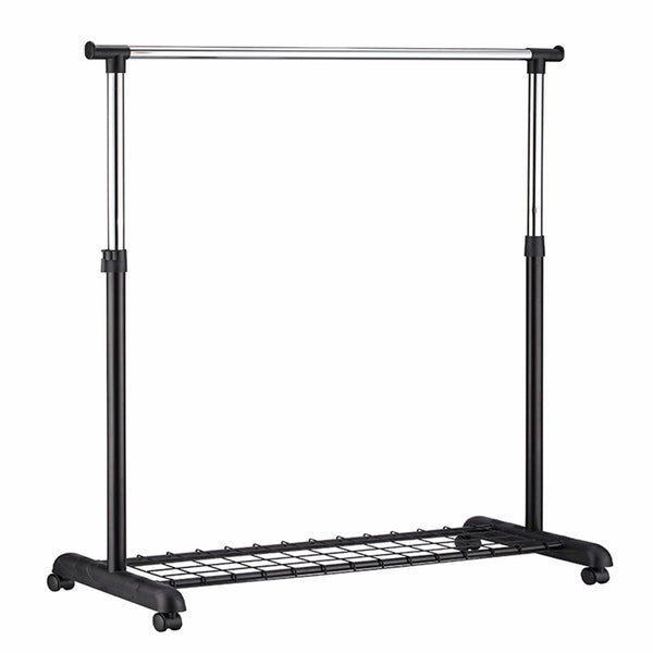 ORE International 68 Inch Rolling Garment Rack Chrome and Black Steel Adjustable Freestanding Closet Organizer R505BK