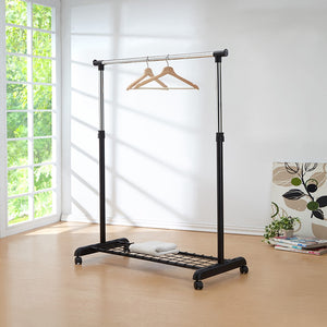 ORE International 68 Inch Rolling Garment Rack Chrome and Black Steel Adjustable Freestanding Closet Organizer R505BK