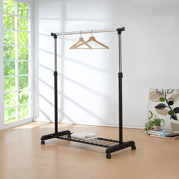 ORE International 68 Inch Rolling Garment Rack Chrome and Black Steel Adjustable Freestanding Closet Organizer R505BK