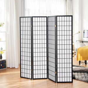 ORE International 70 Inch Shoji Screen Wood Frame Rice Paper Room Divider for Studio Living Spaces Black 4-Panel R530-4