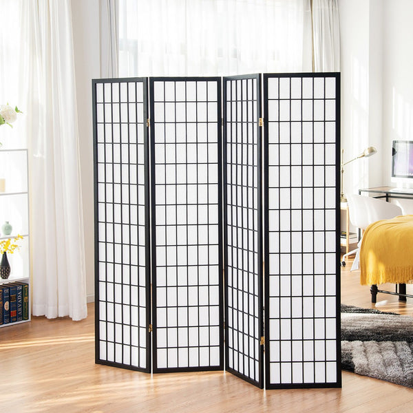 ORE International 70 Inch Shoji Screen Wood Frame Rice Paper Room Divider for Studio Living Spaces Black 4-Panel R530-4