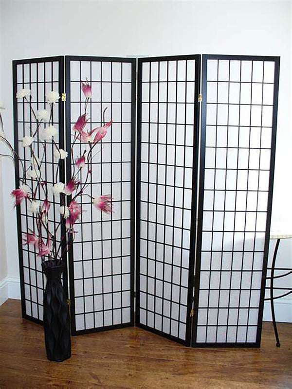 ORE International 70 Inch Shoji Screen Wood Frame Rice Paper Room Divider for Studio Living Spaces Black 4-Panel R530-4