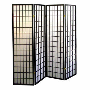 ORE International 70 Inch Shoji Screen Wood Frame Rice Paper Room Divider for Studio Living Spaces Black 4-Panel R530-4