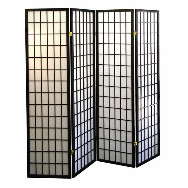 ORE International 70 Inch Shoji Screen Wood Frame Rice Paper Room Divider for Studio Living Spaces Black 4-Panel R530-4