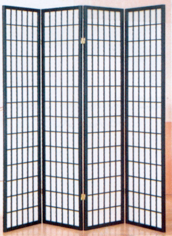 ORE International 70 Inch Shoji Screen Wood Frame Rice Paper Room Divider for Studio Living Spaces Black 4-Panel R530-4