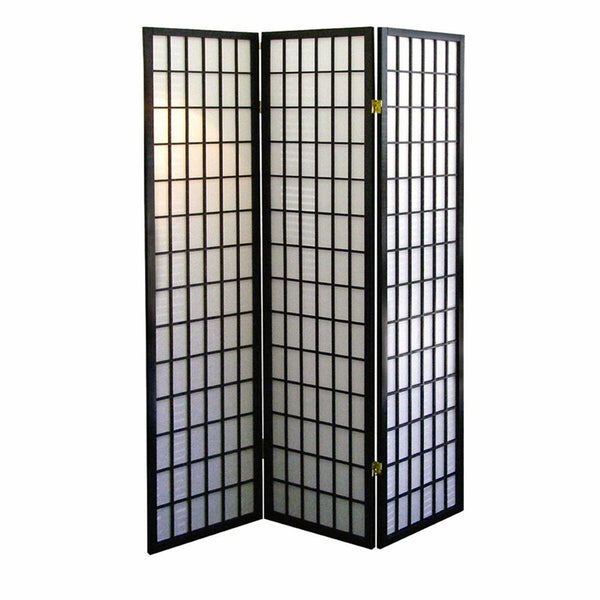 ORE International 70 Inch Shoji Screen Wood Frame Rice Paper Room Divider for Studio Living Spaces Black 3-Panel R530