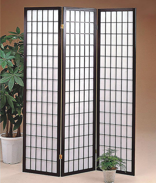ORE International 70 Inch Shoji Screen Wood Frame Rice Paper Room Divider for Studio Living Spaces Black 3-Panel R530