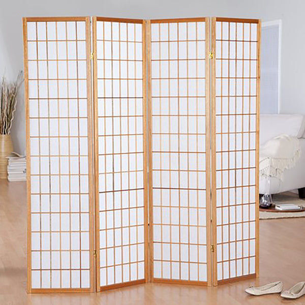 ORE International 70 Inch Shoji Screen Wood Frame Rice Paper Room Divider for Studio Living Spaces Natural 4-Panel R531-4
