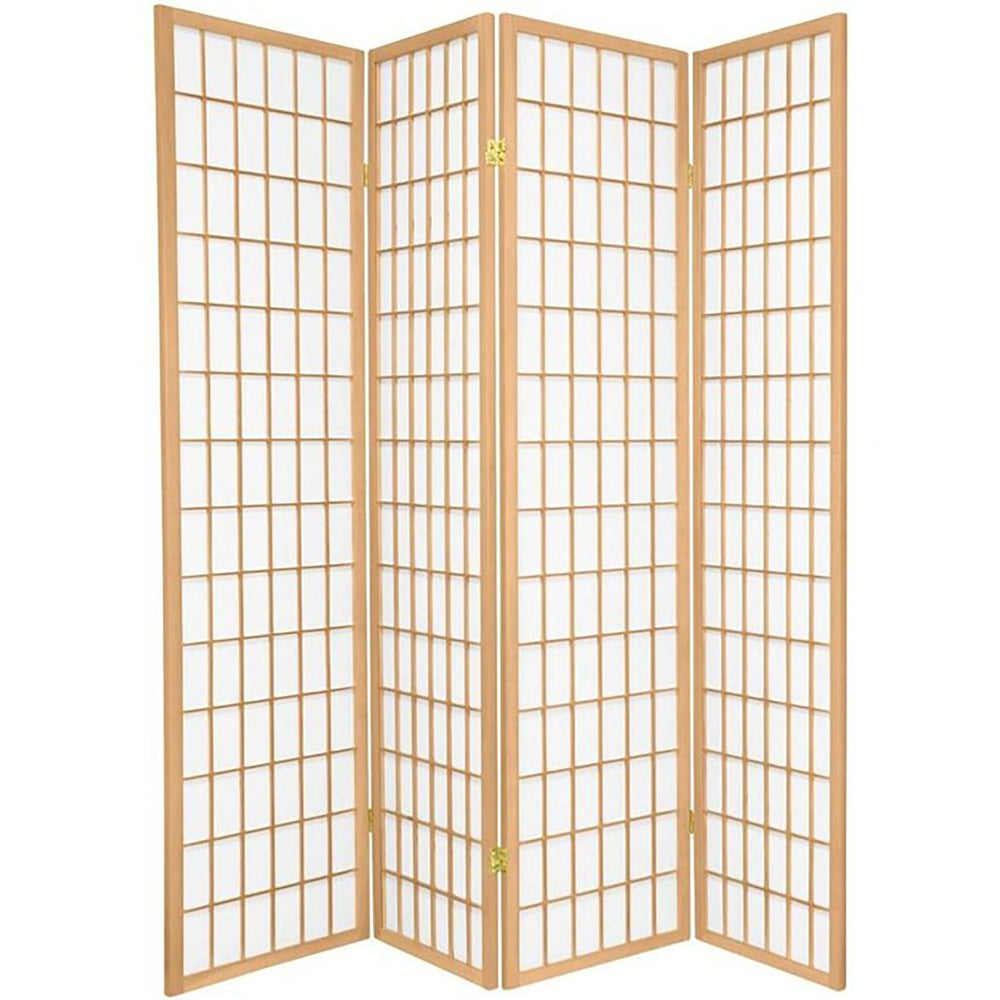 ORE International 70 Inch Shoji Screen Wood Frame Rice Paper Room Divider for Studio Living Spaces Natural 4-Panel R531-4