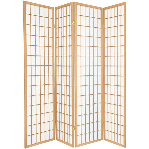 ORE International 70 Inch Shoji Screen Wood Frame Rice Paper Room Divider for Studio Living Spaces Natural 4-Panel R531-4