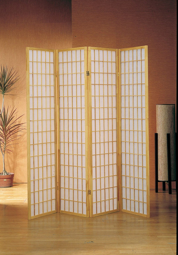 ORE International 70 Inch Shoji Screen Wood Frame Rice Paper Room Divider for Studio Living Spaces Natural 4-Panel R531-4