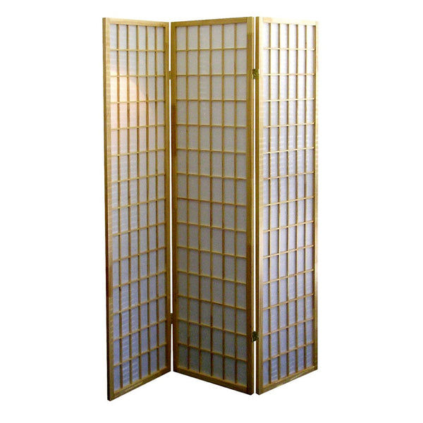 ORE International 70 Inch Shoji Screen Wood Frame Rice Paper Room Divider for Studio Living Spaces Natural 3-Panel R531