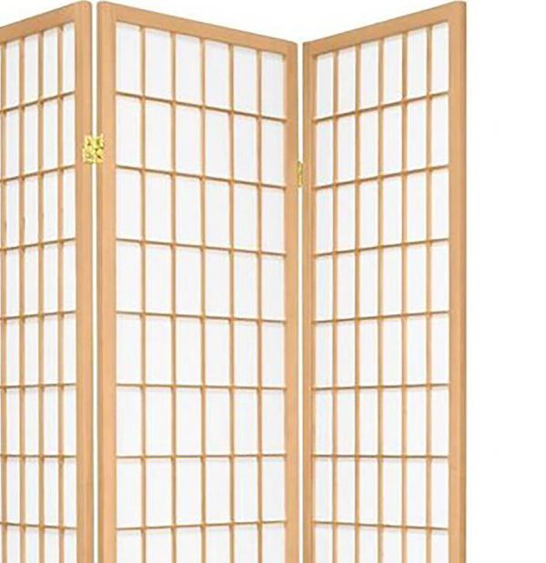 ORE International 70 Inch Shoji Screen Wood Frame Rice Paper Room Divider for Studio Living Spaces Natural 3-Panel R531