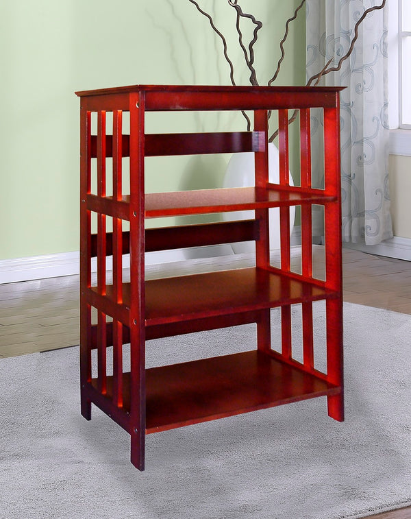 ORE International 36In Mission Style Solid Rubberwood Bookcase with Three Open Shelves for Home Office Cherry R5416 CH