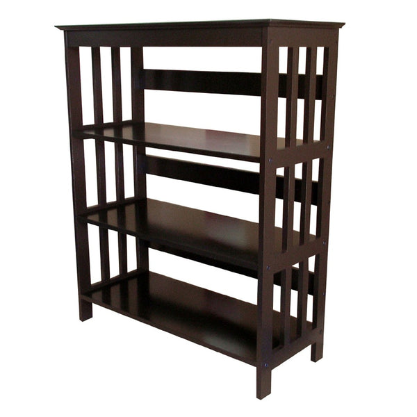 ORE International 36In Mission Style Solid Rubberwood Bookcase with Three Open Shelves for Home Office Espresso R5416 ES