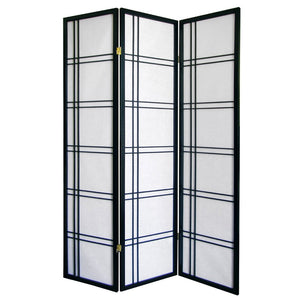 ORE International 70 Inch Shoji Inspired Three Panel Wood Frame Rice Paper Privacy Room Divider Screen Black R542BK