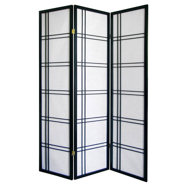 ORE International 70 Inch Shoji Inspired Three Panel Wood Frame Rice Paper Privacy Room Divider Screen Black R542BK