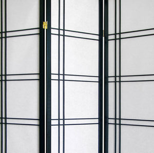 ORE International 70 Inch Shoji Inspired Three Panel Wood Frame Rice Paper Privacy Room Divider Screen Black R542BK