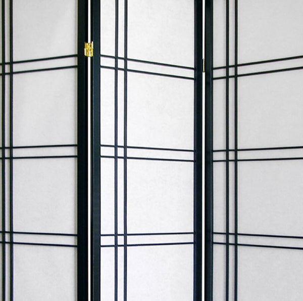 ORE International 70 Inch Shoji Inspired Three Panel Wood Frame Rice Paper Privacy Room Divider Screen Black R542BK