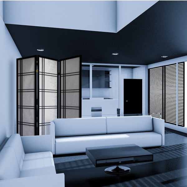ORE International 70 Inch Shoji Inspired Three Panel Wood Frame Rice Paper Privacy Room Divider Screen Black R542BK