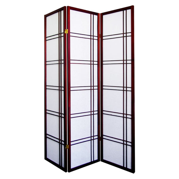 ORE International 70 Inch Shoji Inspired Three Panel Wood Frame Rice Paper Privacy Room Divider Screen Cherry R542CH