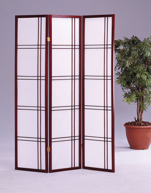 ORE International 70 Inch Shoji Inspired Three Panel Wood Frame Rice Paper Privacy Room Divider Screen Cherry R542CH