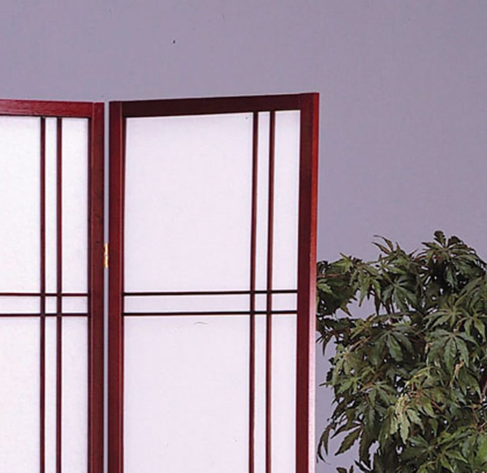 ORE International 70 Inch Shoji Inspired Three Panel Wood Frame Rice Paper Privacy Room Divider Screen Cherry R542CH