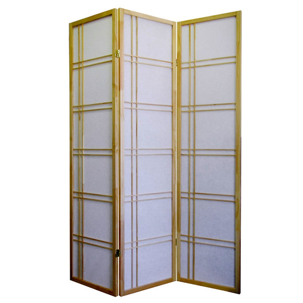 ORE International 70 Inch Shoji Inspired Three Panel Wood Frame Rice Paper Privacy Room Divider Screen Natural R542NA