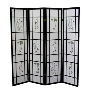 ORE International 70 Inch Botanical Shoji Floor Screen with Black Wood Frame for Home Office or Living Room 4-Panel R5441-4