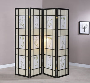 ORE International 70 Inch Botanical Shoji Floor Screen with Black Wood Frame for Home Office or Living Room 4-Panel R5441-4