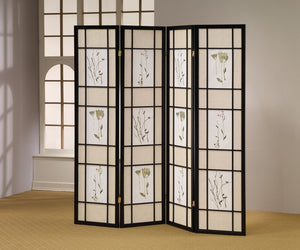 ORE International 70 Inch Botanical Shoji Floor Screen with Black Wood Frame for Home Office or Living Room 4-Panel R5441-4