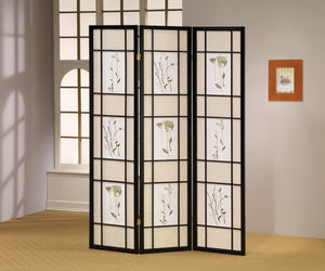 ORE International 70 Inch Botanical Shoji Floor Screen with Black Wood Frame for Home Office or Living Room 3-Panel R5441