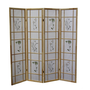 ORE International 70 Inch Shoji Style Botanical Print Wood Frame Room Divider for Home Office Studio 4-Panel R5442-4